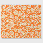 Halloween Oranje en beige Floral DamasPatroon Cadeaupapier (Vlak)