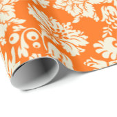 Halloween Oranje en beige Floral DamasPatroon Cadeaupapier (Rol Hoek)