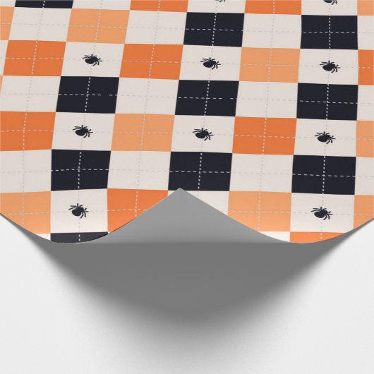 Halloween Oranje en Black Spider Argyle Pattern Cadeaupapier (Hoek)