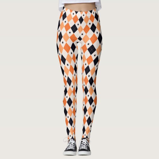 Halloween Oranje en Black Spider Argyle Pattern Leggings (Voorkant)