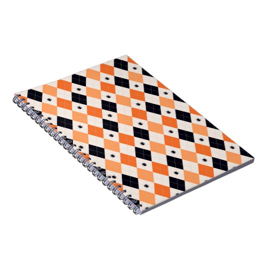 Halloween Oranje en Black Spider Argyle Pattern Notitieboek (Rechterzijde)