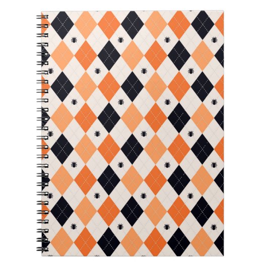 Halloween Oranje en Black Spider Argyle Pattern Notitieboek (Voorkant)