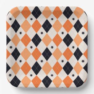 Halloween Oranje en Black Spider Argyle Pattern Papieren Bordje