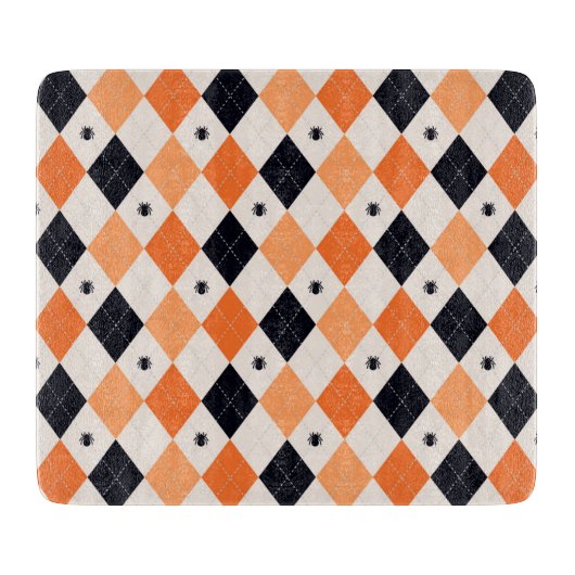 Halloween Oranje en Black Spider Argyle Pattern Snijplank (Voorkant)