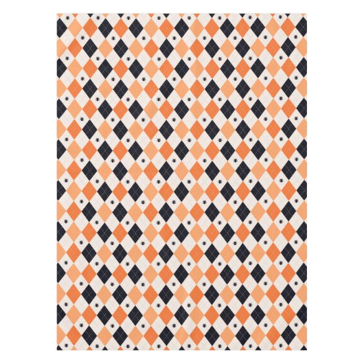 Halloween Oranje en Black Spider Argyle Pattern Tafelkleed (Voorkant)