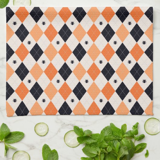 Halloween Oranje en Black Spider Argyle Pattern Theedoek (Gevouwen)