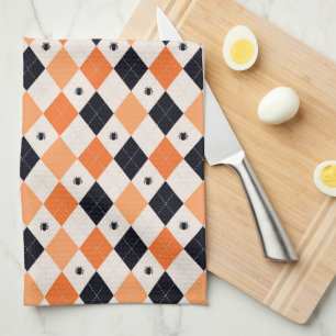 Halloween Oranje en Black Spider Argyle Pattern Theedoek
