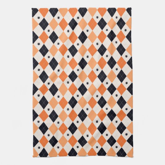 Halloween Oranje en Black Spider Argyle Pattern Theedoek (Verticaal)