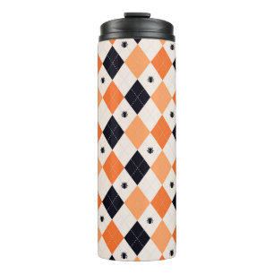 Halloween Oranje en Black Spider Argyle Pattern Thermosbeker