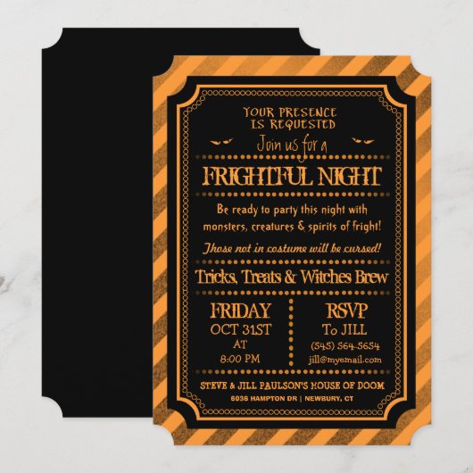 Halloween Oranje en Black Spooky Frightful Night Kaart (Voorkant / Achterkant)