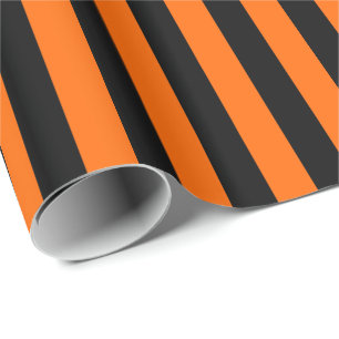 Halloween Oranje en Black Stripe Cadeaupapier