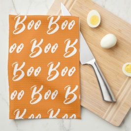 Halloween Oranje en Witte boo tekstpatroon Theedoek