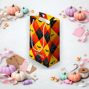 Halloween Oranje en Zwarte Argyle Vleermuis Klein Cadeauzakje