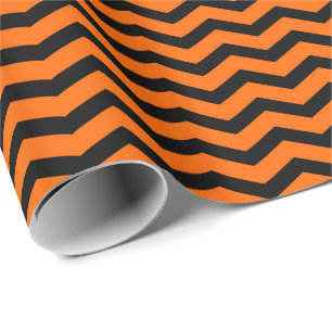 Halloween Oranje en Zwarte Chevron Streep Cadeaupapier