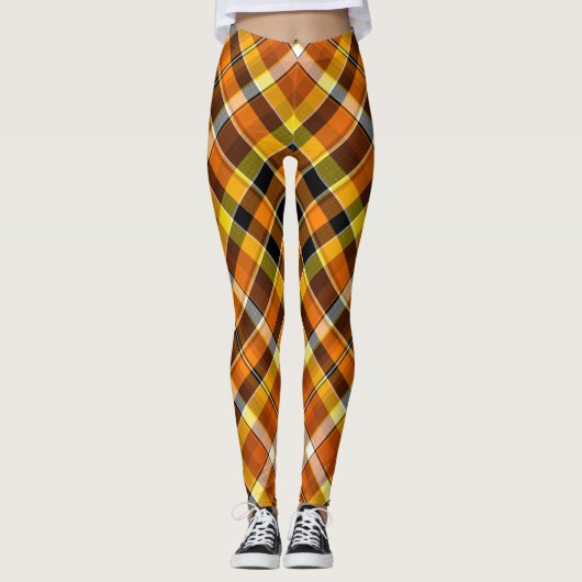 Halloween Oranje, geel en zwart gekleed Leggings (Voorkant)
