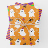 Halloween Oranje Ghost Cute Stripes Stippen Kind Inpakpapier Vel (In situ)