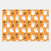 Halloween Oranje Ghost Cute Stripes Stippen Kind Inpakpapier Vel (Voorkant)