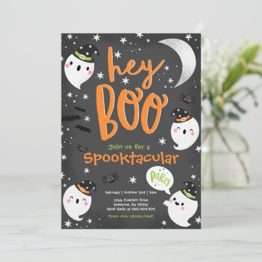 Halloween Oranje Ghost Kinder Spooktacular Party Kaart (Staand voorkant)