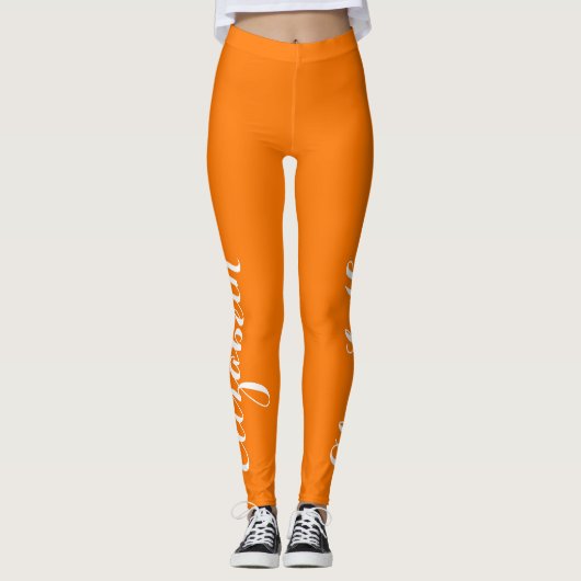 Halloween Oranje Girly Custom Name Sportkostuum Leggings (Voorkant)