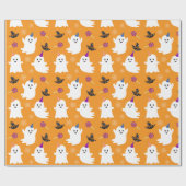 Halloween Oranje Kawaii Ghost Wrapping Paper Cadeaupapier (Vlak)