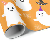 Halloween Oranje Kawaii Ghost Wrapping Paper Cadeaupapier (Rol Hoek)