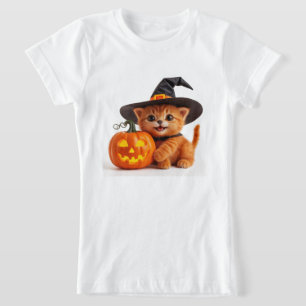 Halloween Oranje Kitten Jack O Lantern Pompoen 🦇 T-shirt