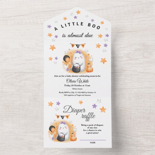 Halloween Oranje kleine spook meisje Baby shower All In One Uitnodiging (Binnen)