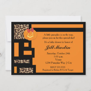 Halloween Oranje & Luipaard Baby Shower Uitnodigin Kaart