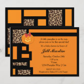 Halloween Oranje & Luipaard Babyshower Uitnodiging (Voorkant / Achterkant)