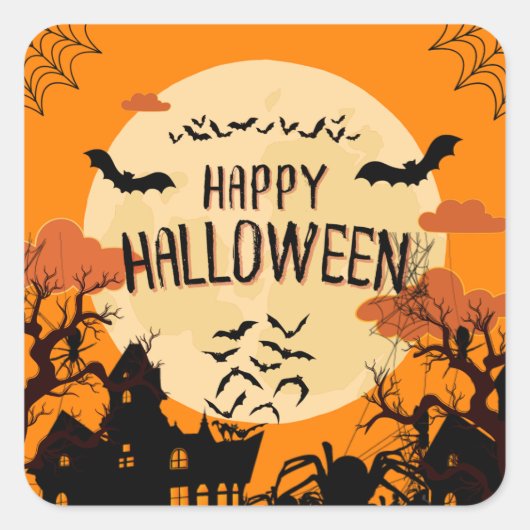 Halloween Oranje Modern Gelukkig Vierkante Sticker (Voorkant)