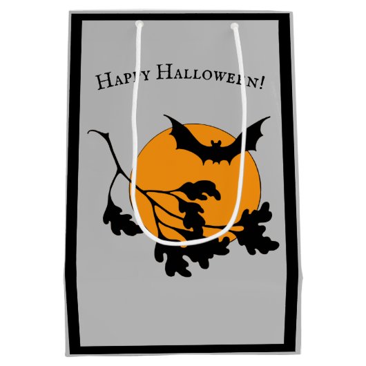 Halloween Oranje Moon Flying Bats Medium Cadeauzakje (Achterkant)