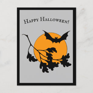  Halloween Oranje Moon Flying Bats Uitnodiging Briefkaart