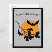  Halloween Oranje Moon Flying Bats Uitnodiging Briefkaart (Voorkant / Achterkant)