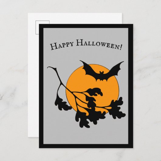  Halloween Oranje Moon Flying Bats Uitnodiging Briefkaart (Voorkant / Achterkant)