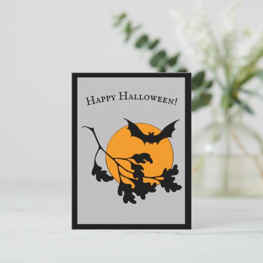  Halloween Oranje Moon Flying Bats Uitnodiging Briefkaart (Staand voorkant)