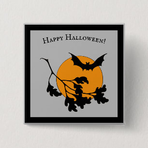 Halloween Oranje Moon Flying Bats Vierkante Button 5,1 Cm