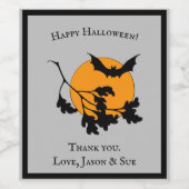 Halloween Oranje Moon Flying Bats Wijn Etiket (Enkel label)