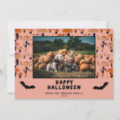 Halloween Oranje paddenstoel Black Bat Herfst Foto Feestdagenkaart (Voorkant)