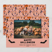Halloween Oranje paddenstoel Black Bat Herfst Foto Feestdagenkaart (Voorkant / Achterkant)