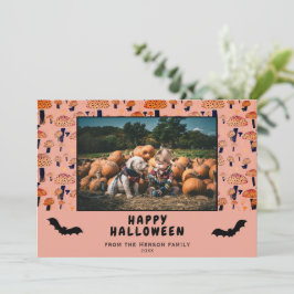 Halloween Oranje Paddenstoel Zwarte Vleermuis Herf Feestdagenkaart