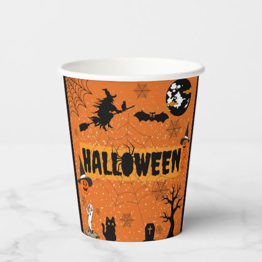 HALLOWEEN (ORANJE) PAPIERCUPS PAPIEREN BEKERS (Achterkant)