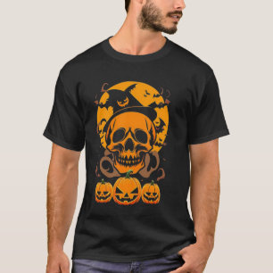Halloween oranje pompoen en schedel t-shirt