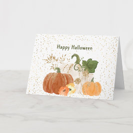 Halloween Oranje Pompoen Goud Bloem Kaart