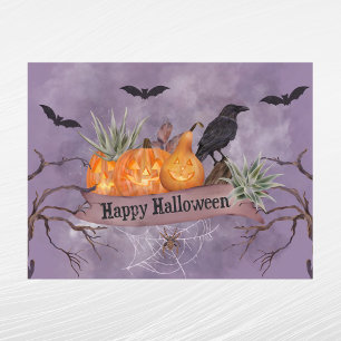 Halloween Oranje Pompoen Kraai Vleermuizen Feestdagenkaart