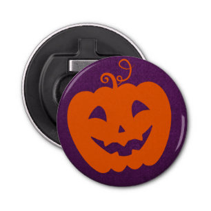 Halloween Oranje pompoen op Paarse achtergrond Button Flesopener