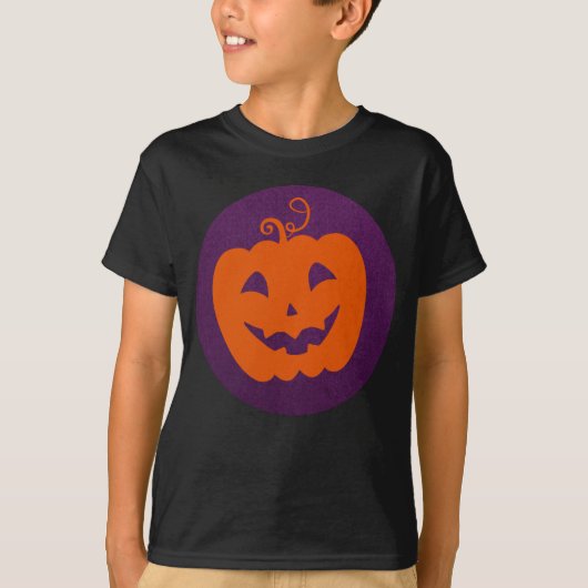 Halloween Oranje pompoen op Paarse achtergrond T-shirt (Voorkant)