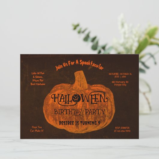 Halloween Oranje pompoen verjaardagsfeestje Kaart (Staand voorkant)