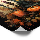 Halloween Oranje pompoen, vleermuizen, kaars en bl Poster (Hoek)