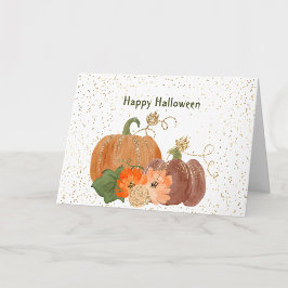 Halloween Oranje Pompoenen Bloemen Goud Kaart