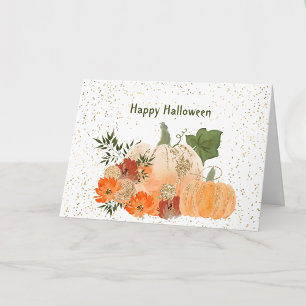 Halloween Oranje Pompoenen Gouden Confetti Bloemen Kaart